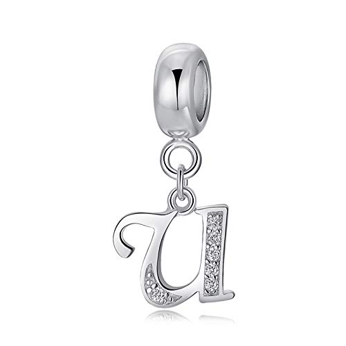 sam panda Alphabet Charms 926 Sterling Silver Letter Initial A-Z Charm Beads Fit pandora for Bracelet, Silver (U)