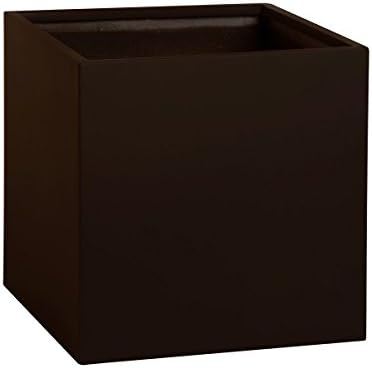 PurePots Square Cuboid 2210, Modern Cube Planter Box &amp; Plant Pot - Indoor &amp; Outdoor| Hand Crafted Commercial Grade Fiberglass | UV Resistant Paint (Suede Bronze/ With Drainage Hole(s)/ Large)