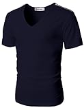 H2H Men's Vintage Shoulder Zipper T-Shirts with V-Neck Short Sleeve