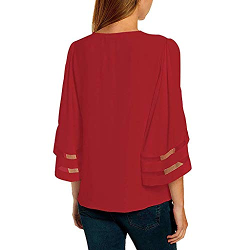 Yezijin Women Summer Fashion V Neck Tops Three Quarter Sleeve Shirt Pullover Blouse Sexy Wear 2019 Under 10 Dollars Red