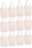 Lily Queen Natural Canvas Tote Bags DIY Reusable Shopping Grocery Bag (Natural - 12 Pack)