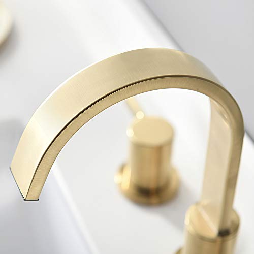 Phiestina 8 Inch 3 Hole 2 Handle Waterfall Widespread Brushed Gold