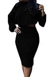 VOGRACE Women's High Neck Cloak Cape Top Bodycon Skirt 2 Pieces Outfit Dress