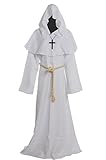 Friar Medieval Hooded Monk Renaissance Priest Robe Costume Cosplay White XL
