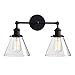 Phansthy 2-Light Industrial Wall Light Antique Black Sconce Wall Light Fixture with 7.3 Inches Cone Clear Glass Lampshade 180 Degree Adjustable (2-Light Clear)