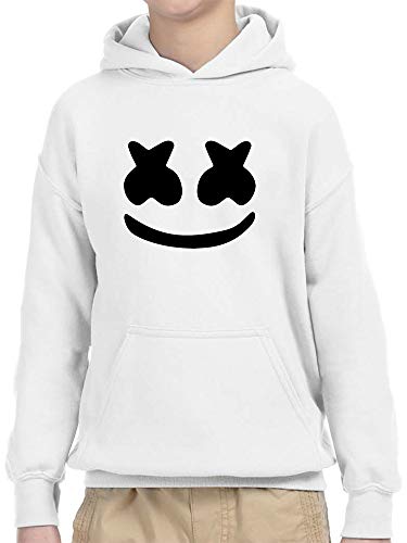 New Way 1136 - Youth Hoodie Marshmello DJ Smiley Face Unisex Pullover Sweatshirt Medium White