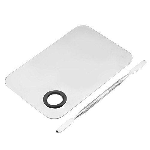 BUYITNOW Mixing Tools Oblong Stainless Steel Cosmetic Palette Spatula Rubber Ring