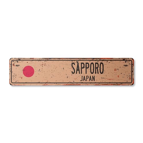 Sapporo Japan Vintage Plastic Street Sign Japanese Flag City Country Road Wall…