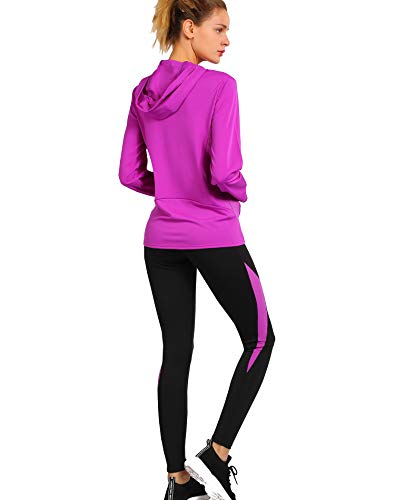 Activewear Sets for Women-Track Leggings Pants Hoodie Jackets 2 Piece Set Tracksuits Yoga Outfit Jogging Workout Set Gymwear Darkmagenta