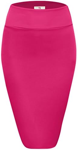 Womens Below Knee High Waist Office Pencil Skirt, S2006, Medium, Fuschia