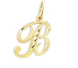 Jewel Tie Cursive B Letter Pendant 14k Yellow Gold Initial Charm Solid
