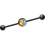 Body Candy Black Anodized Stainless Steel Celestial Sun and Moon Industrial Barbell 14 Gauge 37mm