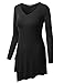 TWINTH Womens Long Sleeve V-Neck Asymmetry Cut Out Hem Tunic