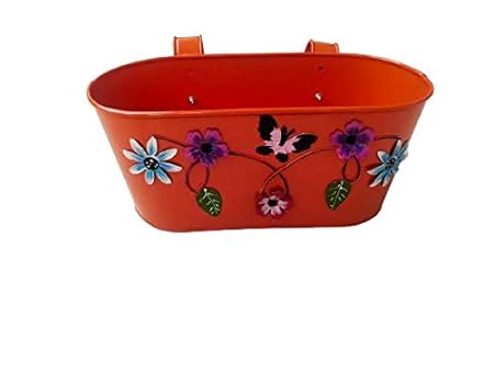 RVs Gardens Metal Oval Shaped Railing Planters Flower pots for Garden Balcony Hanging Flower Pot Vertical Planter for Home Decor (Purple)