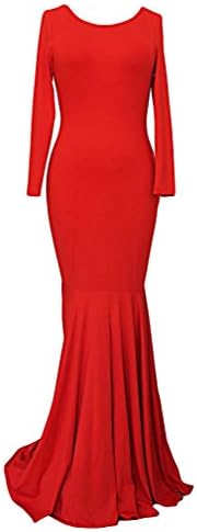 Blanca, Women's Elegant Mermaid Open Back Long Sleeves Evening Maxi Dress DR291