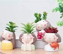 KARARI Combo Pack of 4 pcs Dreaming Yellow Girl Design,Heart Girl,Thinking Girl, Imported Resin Pots Unique & Trendy Design Succulent Pots polyresin Pot Animals Resin desiner planters 4 pcs(U889)