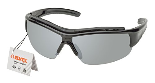 Elvex RSG300 Impact Sunglasses, Black Frame/Silver Mirror Lens