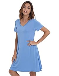 NEIWAI Camisón de dormir de bambú para dama, manga corta, vestido de salón S-4X