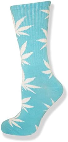 Weed Leaf Print Mid Calf Casual Sock (Blue)