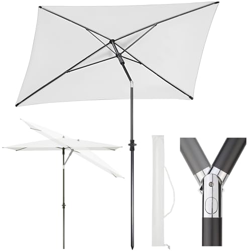 Sekey 210 × 140 cm Sonnenschirm mit Schutzhülle, Balkonschirm Gartenschirm Terrassenschirm, Sonnenschutz UPF50+, Kippbar, Höhenverstellbar, Rechteckig