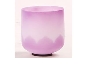 Leize Crystal Singing Bowl Lotus Design Colored Rim Chakra Tuned Quartz 6 inch Violet 432hz B Note with Suede Striker