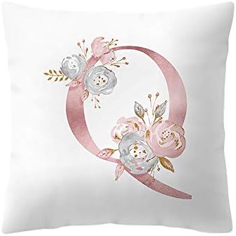 Konxxtt Throw Pillow Case, Rose Gold Pink 26 Letters Floral Cushion Cover Home Girls Room Sofa Decor Modern Pillow Slip (18x18 / 45x45cm, Q)
