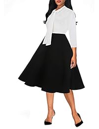 Sakaly SK278 - Vestido de trabajo para mujer con cuello en V y lazo, diseño de lunares