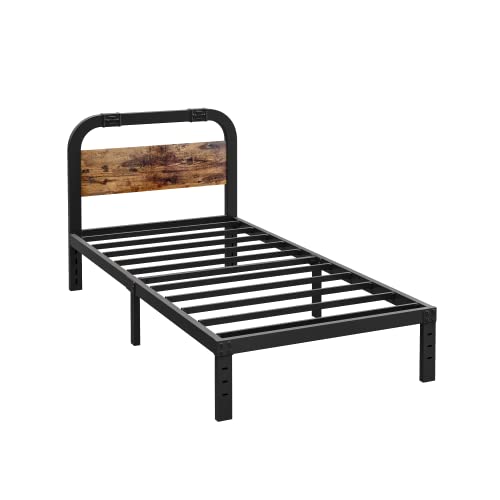 BOSRII Twin XL Heavy Duty Platform Bed Frame with Rustic Wood Headboard, No Box Spring Needed