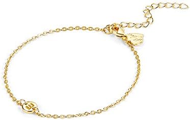 LOYATA Womenโs Initial Charm Bracelet, 14K Gold Plated Small Round Engraved Letters Disc Adjustable Bracelet for Girls