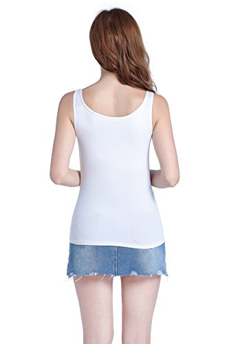 HBY Womens Camisole Built-In Shelf Padded Bra Cami Bra Straps Tank Top Solid White