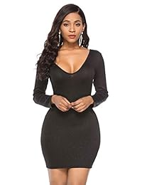 PARTY LADY Vestido de fiesta para mujer, sexy, profundo cuello en V, con lentejuelas, purpurina, elástico