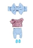 Distroller Neonate Nerlie Girl Clothing Pink Flower Dress with Blue Tights and Headband & Shoes - Mexico KSI-Merito Exclusive
