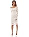 PattyBoutik Women's Tall Boat Neck Solid Three-Quarter-Sleeve Short Fitted Dress, Off-White, Large