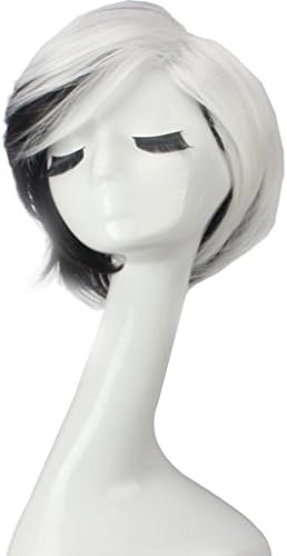 Wig Mall Cosplay Wig for Women Black White Mixed Hair Synthetic Short Straight