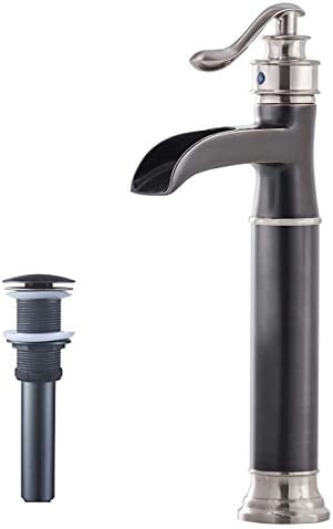 Greenspring Vessel Sink Faucet Oil Rubbed Bronze with Brushed Nickel Bathroom Faucets Single Handle One Hole Deck Mount Waterfall Lavatory Vanity Basin Tap with Pop Up Drain, Supply Line