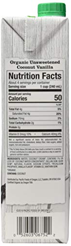 PACIFIC FOODS ORGANIC COCONUT UNSWEETENED VANILLA PLANT-BASED MILK, 32 FL OZ