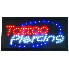 C= Tattoo Piercing = Rectangular Multicolored Flashing Commercial LED Sign Bright NEON Powerful Animated Display Hanging Chain Included Signs 48mm x 25mm x 2mm