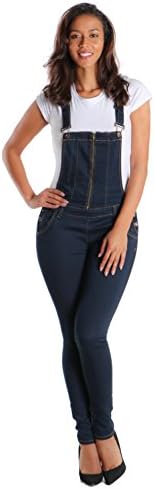 SWTD Womens Denim Stretch Overall Ankle Full Length Destroyed Jean (X-Large, DENIM-2615)