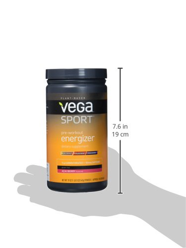Vega Sport Pre-Workout Energizer Acai Berry (19oz, 30 Servings) - Vegan, Gluten Free, All Natural, Pre Workout Powder, Non GMO