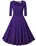 MUXXN Women's 1950s Vintage Scoop Neck 3/4 Sleeve Pleated Swing Cocktail Dress