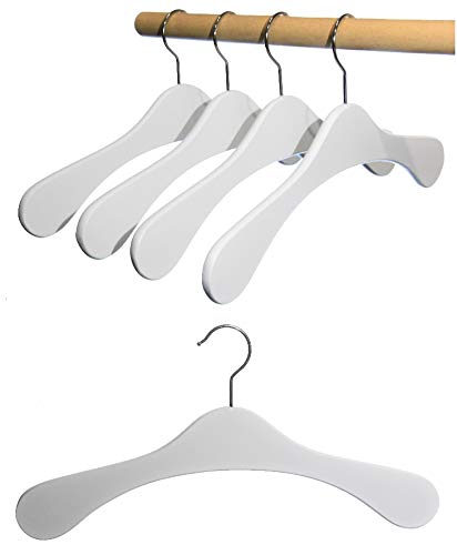 Hagspiel Wooden Coat Hangers Made of Beech Wood Pack of 5 (White Lacquered) Made in Austria