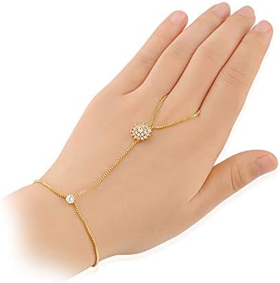 dnswez One Size Fits Most CZ Cubic Zirconia Hand Chain Bracelet with Ring Slave Chain Hand Harness for Women