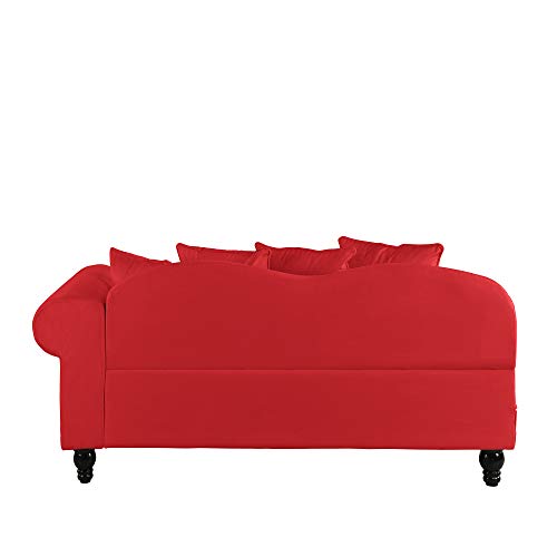 Sofamania Large Classic Velvet Fabric Living Room Chaise Lounge with Nailhead Trim (Red) - Thumbnail 4