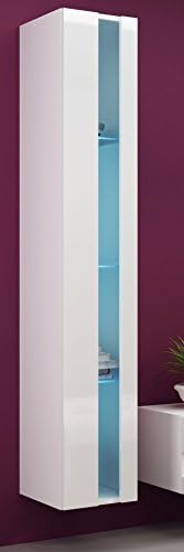BanburyModernFurniture BMF VIGO NEW 180" WALL MOUNTED HANGING CABINET - VERTICAL - BLACK WHITE COMBINATIONS - BLUE LED LIGHTS - OPEN FRONT - WHITE