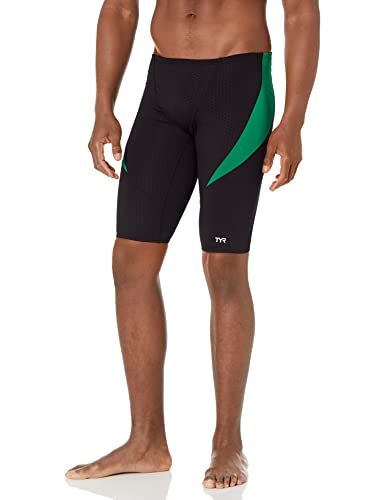 TYR Men's Hexa Curve Splice Jammer Swimsuit, Black/Green, 28