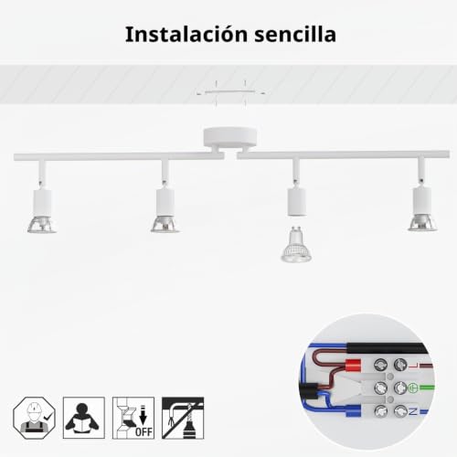 LVWIT White Ceiling Lights for Kitchen, Ceilings, 4 Way Ceiling Lights, Living Room, GU10 Base for Living Room, Bedroom, Dining Room (No Bulb)