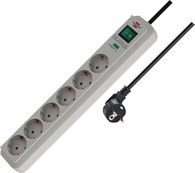 Eco-Line regleta de enchufes con 6 Tomas de Corriente y protección contra sobretensiones (Cable de 1,5 m, Interruptor Iluminado, protección sobretensión hasta 13.500 A) Gris