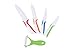 Premium Ceramic Knife Set by Clever Chef | 4 Piece Chef Knife and Vegetable Peeler Set | Adjustable Holder Stand | Convenient Countertop Design | Space Saving Convenience | 100% Satisfaction Guarantee
