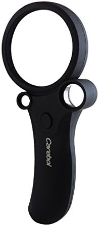 Handheld LED Magnifier, Carebol 2.5X 25X 55X Illuminated Portable LED Lighting Magnifying Reading Glass with Black Rubber Handle