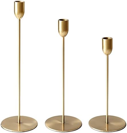 ZONYEO Set of 3 Metal Taper Candle Holder Creative Golden Wedding Romantic Candlestick Decoration 9”inch
